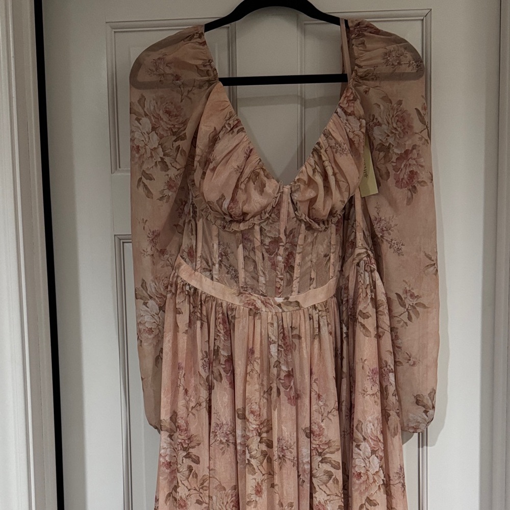 V. Chapman Blush Floral Long-Sleeve Maxi Dress